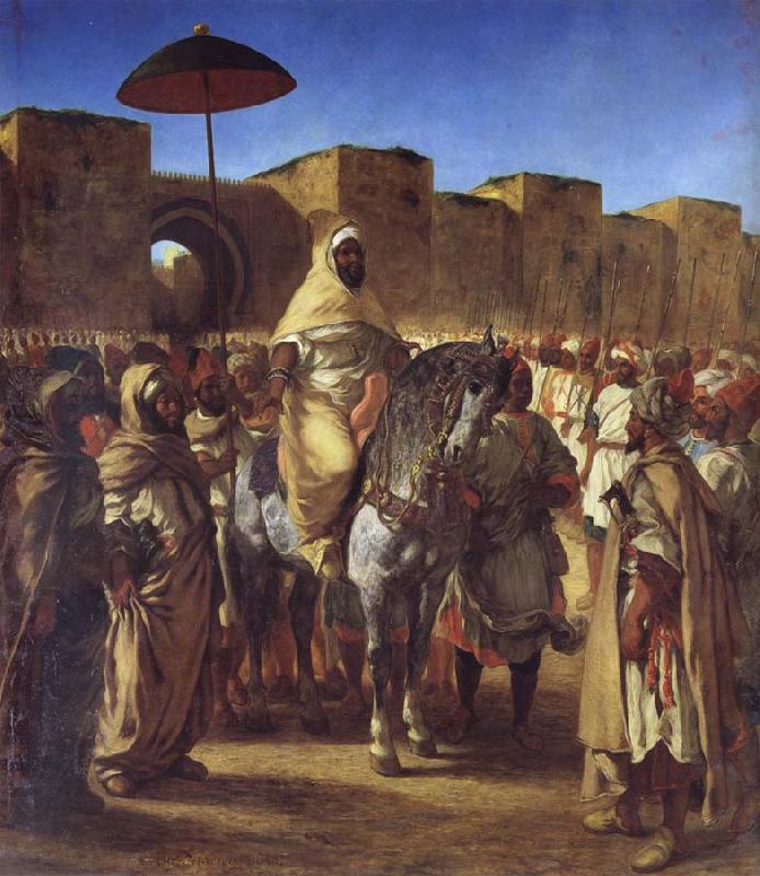 Eugene Delacroix Mulay Abd al-Rahman,Sultan of Morocco,Leaving his palace in Meknes,Surrounded by his Guard and his Chief Officers Germany oil painting art